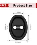 Set Of Four Rock Solid Silicone Door Latch Covers Anti Impact Bumper Pads with dimensions shown 1.46x2.83x3.54 inches.