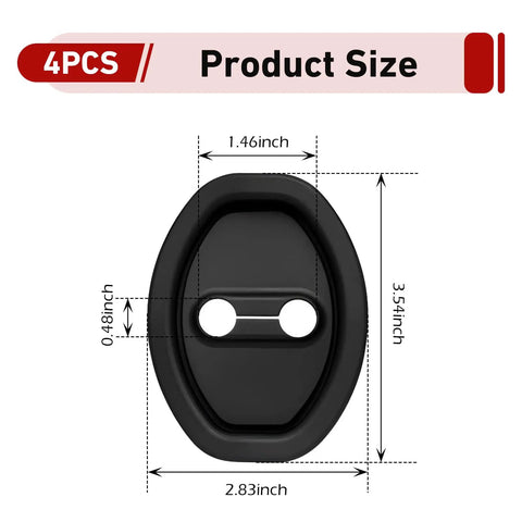 Set Of Four Rock Solid Silicone Door Latch Covers Anti Impact Bumper Pads with dimensions shown 1.46x2.83x3.54 inches.