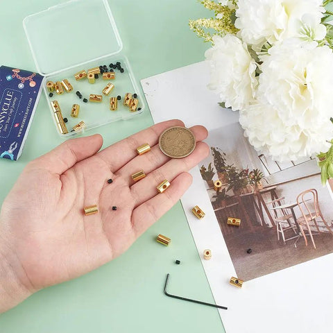 Locking Lapel Pin Backs Set With 30 Pcs Golden Brass Clips 30 Screws And Wrench for Jewelry Making on hand with flowers