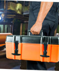 Stainless Steel Flexible T Handle Latches For Tool Boxes And Automotive Use, Elastic Draw Latch in action on orange tool box