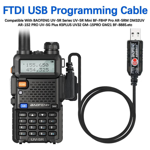 FTDI USB Programming Cable For Ham Radio With Original FTDI Chip Nylon Braided USB Lead Plug And Play shown with UV 5R
