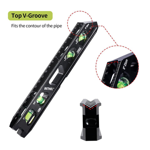 Magnetic Torpedo Level With Four Vials, V Groove And Magnet Track, Aluminum Alloy Build, Pro Grade High Viz Black 9 Inch