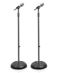Pair Of Universal Microphone Stands For Handheld Mics With Heavy Duty Base And Lightweight On The Go Design, Adjustable Height From 2.8 To 5 Feet
