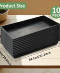 1020 Flat Seed Starter Trays 10 Pack BPA Free Plastic Nursery Pots Trays for Seedlings No Drainage Holes Microgreens Greenhouse Friendly Durable Carrying Tray for Planting and Propagation DIY Home Garden stacked on table with measurements