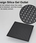 Close-up of silica gel outlets on Matte Black Shower System With 12 Inch Rain Shower Head And Handheld Combo, Square Luxury Bathroom Faucet Set.