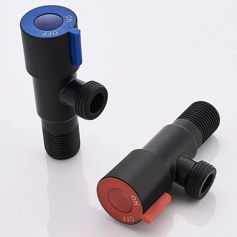 Angle Valve Toilet Copper Valve Kitchen Sink Tap Triangle Valve Hot And Cold Water Heater Fittings For Easy DIY Plumbing In Home Bath And Kitchen With Color Coded Blue Cold Red Hot Marks, black angle valve