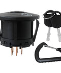 Ignition Starter Switch 3 Position With Key Fit For MTD Yard Machines And Yard Man Lawn Tractors 2013 2011 Replacement Part Easy Install Plug And Play showing the ignition switch, keys, and clip from a side angle.