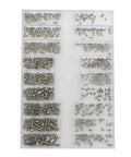 Top Shelf 486 Piece Stainless Steel Micro Screw Assortment Kit Featuring M1.2 M1.4 M2 Sizes In A Heavy Duty Plastic Box with organized screws.