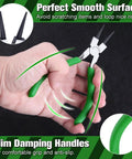 5 Inch Mini Round Nose Pliers For Jewelry Making With Tapered Jaw And Micro Fine Precision Tips, held in hand, green handles.