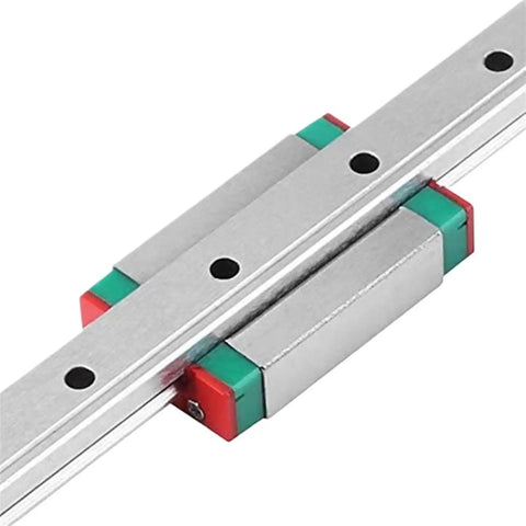 Rock Solid MGN12H Mini Linear Guide Slider Rail Kit Featuring Hella Smooth Zero Drag Glide Perfect For DIY 3D Printers And CNC Machine Tool Builds In Tough Silver 550MM Finish close-up of carriage and rail
