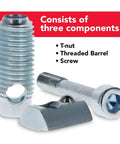 DIY Friendly 90 Degree TMatic Connector With Internal Screw Threaded Barrel And T Nut For 15 And 40 Series Aluminum Extrusions No Machining Needed Strong And Ready To Use 80 20 Compatible Hardware with threaded barrel, T-nut, and screw components.