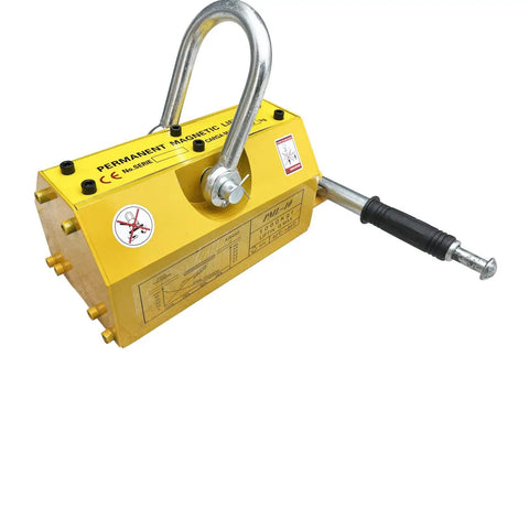 Hardcore Heavy Duty Magnetic Lifter With Sure Grip Release Handle And 2200 Lbs Capacity, yellow steel crane hoist tool.