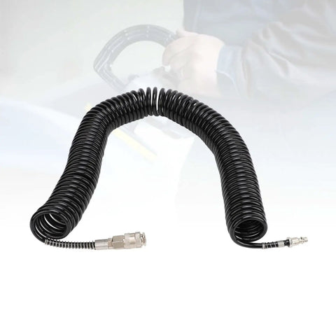 Tough As Nails 12 Meter Rubber And Steel Air Hose For Air Compressors, coiled design with metal fittings for easy connection.