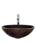USZWBY Bathroom Vessel Sink with Faucet and Drain Combo Vessel Bowl Sink Tempered Glass Countertop Sink Bowl Round Brown Art Above Counter Sink Art Basin, Thickness 12 Cm, showcasing round brown art sink with chrome faucet.