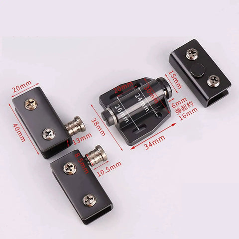 Stainless Steel Glass Door Pivot Hinges And Clamp Set For Free Swinging 5-8mm Glass Doors, Includes Double Magnetic Catch Latches And Glass Clamps, Easy Install No Drilling, Rust Resistant Black Finish.