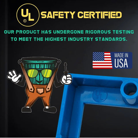 Half Inch Single Gang Electrical Box Extenders UL Listed With Screws And Wire Stripper Tool For Outlets And Switches Pack Of Five with UL safety certification badge.