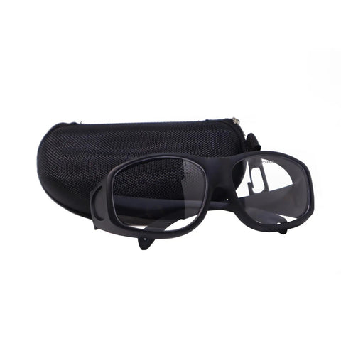Real Deal Co2 Laser Safety Glasses For 9000 To 11000Nm Waves offering OD 5 Plus Eye Protection, lightweight black frames, and case.