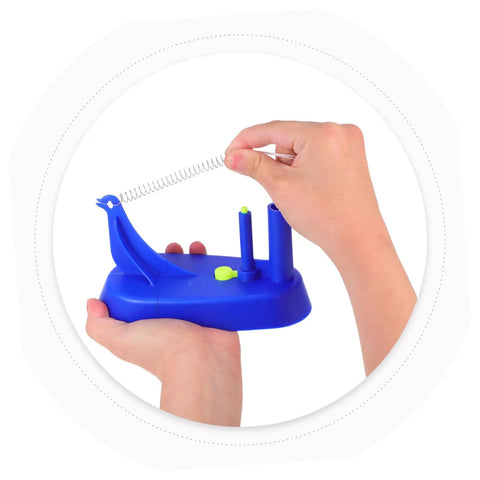 Hands holding Educational Newtonian Pendulum Swing Tool for Physics Experiments, demonstrating energy and inertia.