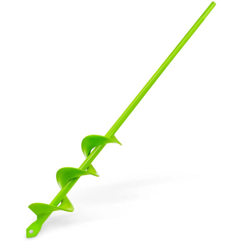 Effortless No Fuss Garden Auger Drill Bit For Planting 1.6 Inch Diameter 16.5 Inch Long, bright green spiral design