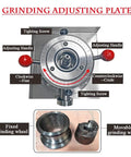 Grinding adjusting plate with handles and screws on Heavy Duty Pro Grade Commercial Split Peanut Butter Maker Grinder Stainless Steel Colloid Mill.