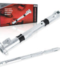 Automatic transmission steering column shift tube with plunger and bushing assembly; side view, silver metal with seals