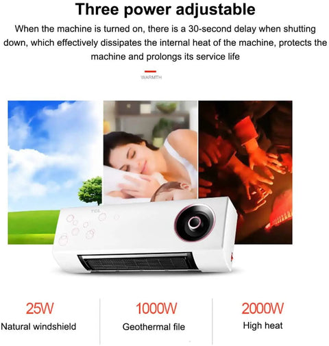 Top Tier Wall Mounted 2000W Ceramic PTC Heater For Bathrooms And Bedrooms With Remote Control Timer HD LCD Display and Built In Clothes Drying Rack with three power settings
