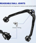 Front suspension control arm, black steel, with greaseable ball joints and fittings