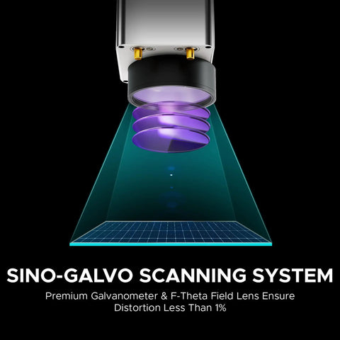 Top Shelf 30 Watt Mopa Fiber Laser Engraver With Red Dot Guide And LightBurn Compatibility For Killer Metal Color Marking On A Generous 7 X 7 Inch Work Area That Actually Hits Different, showing the premium galvo scanning system.