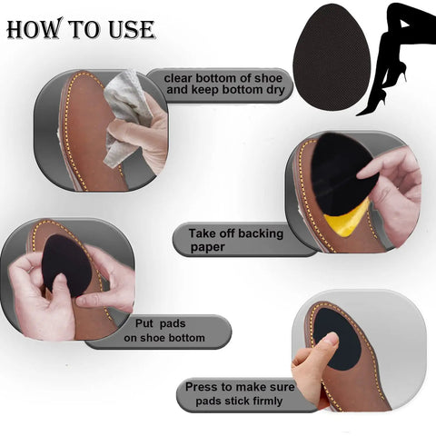Step-by-step guide on applying Non Slip Silicone Gel Shoe Pads and Adhesive Sole Protectors for High Heels No Slip Grips in Black 4 Pairs
