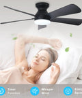 Cool 42 Inch Black Ceiling Fan With Light For Indoor And Outdoor Use Dimmable LED Remote Control Flush Mount Low Profile Design