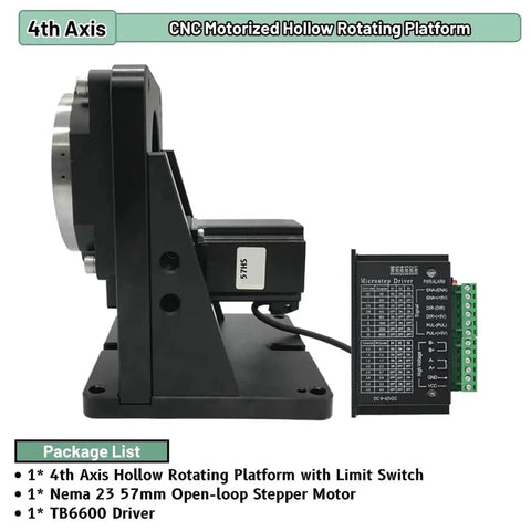 Fourth Axis 360 Electric Rotary Table With 400W Servo Motor And Precision Stepper Drive for CNC automation with motor and driver.