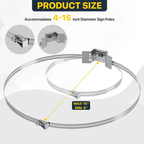 No Drill Beefy Sign Mounting Brackets For Large Poles With Adjustable Street Sign Hardware, 4-15 inch diameter clamp
