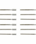 Silver Stainless Steel Watch Stem Extenders 0.9mm Internal 0.9mm External, set of extenders arranged in parallel rows