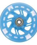 Blue 120mm LED inline skate wheel with bearings, flashing lights, high rebound performance, durable plastic core, smooth rolling for outdoor and indoor use, 8 pack