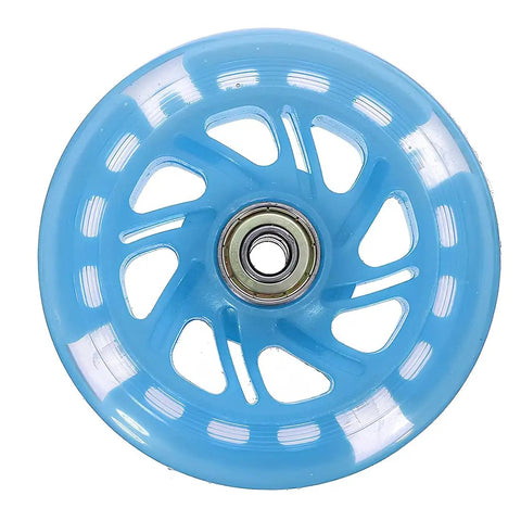 Blue 120mm LED inline skate wheel with bearings, flashing lights, high rebound performance, durable plastic core, smooth rolling for outdoor and indoor use, 8 pack