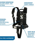Stoked S Tek Pro System Tech Dive Rig with stainless back plate and adjustable buckles, black with cushioned Monprene pads