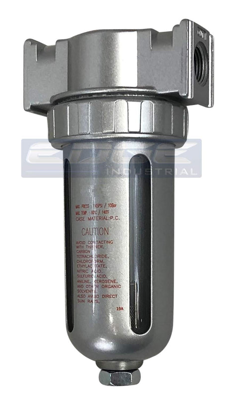 Desiccant Air Dryer For Compressed Air With Beads Quarter Inch NPT Inlet And Outlet, metal guard, vertical view