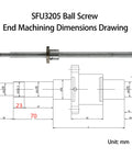 SFU3205 CNC Ball Screw 400mm 32mm Dia With Anti Backlash Nut BK25 BF25 Bearing End Supports Flexible Coupler Included drawing