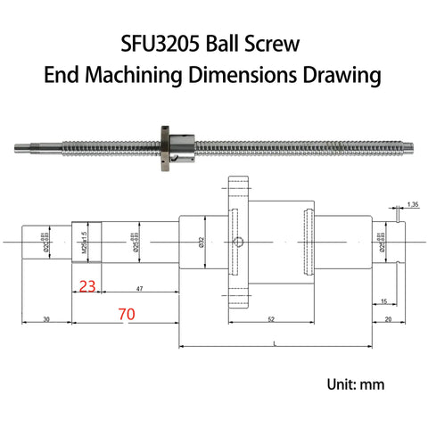 SFU3205 CNC Ball Screw 400mm 32mm Dia With Anti Backlash Nut BK25 BF25 Bearing End Supports Flexible Coupler Included drawing