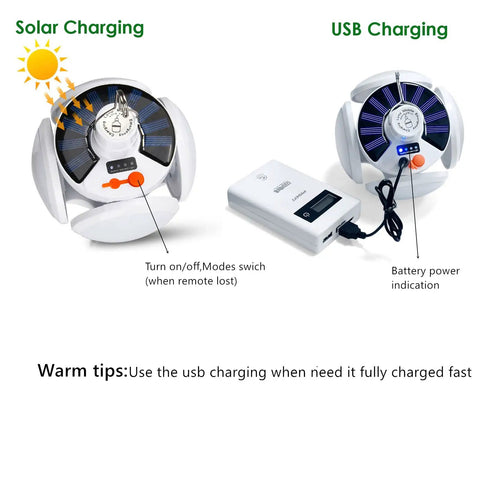 Solar Camping Lantern With Remote And USB Tent Light For Emergencies On The Go showing solar and USB charging