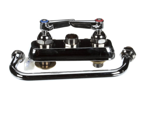 Workboard Deck Mount Faucet With 4 Inch Centers, 8 Inch Swing Nozzle, Garden Hose Tip, And Lever Handles For Prep Tables