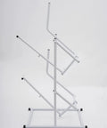 Heavy Duty Dual Pail Tipper Rack Hella Tough Steel Bucket Holder side view displaying smooth lever dump operation.