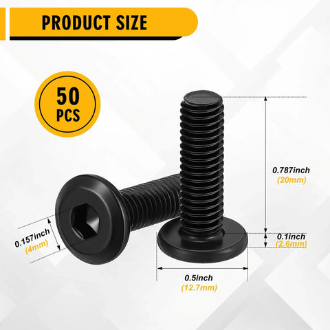 Heavy Duty Carbon Steel M6 X 20 Millimeter Socket Head Cap Screws With Spanner Straight Up Built Tough Hardware, size details shown.