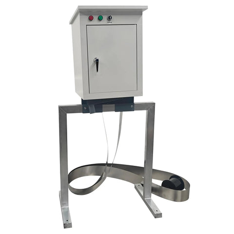 Intsuprm 60W Steel Belt Oil Skimmer With 6 Meter Stainless Strip for tramp oil removal, featuring a control box on a steel frame.