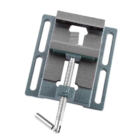 Fabater Heavy Duty Drill Press Vise 6 Inch Opening Industrial Cast Iron Milling Machine Vice, close-up view of jaws and screw.