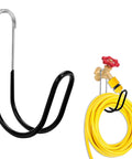 Wall Mounted Garden Hose Holder 304 Stainless Steel Rust Proof Heavy Duty Hose Hanger Keeps Up To 50 Ft Of Garden Hose Off The Ground Ideal For Expandable Hoses And Outdoor Watering Storage, shown with yellow hose