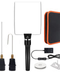Three In One Pro Grade Foam Cutter Kit With Hot Wire Tools For Styrofoam Carving Including A Precision Pen For Fine Detail An Angled Cutter For Curves And A Cutting Bow For Straight Lines Plus Ten Meter Wire Replacement For DIY Crafts, shown with accessories and carrying case.