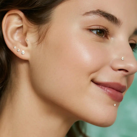 4 Pairs 16G Flat Back Stud Earrings Set in Hypoallergenic Surgical Steel With Four Sizes 2mm 3mm 4mm 5mm And Pin Lengths 6mm 6mm 7mm 8mm For Everyday Wear And All Day Comfort, flat-back stud earrings on ear
