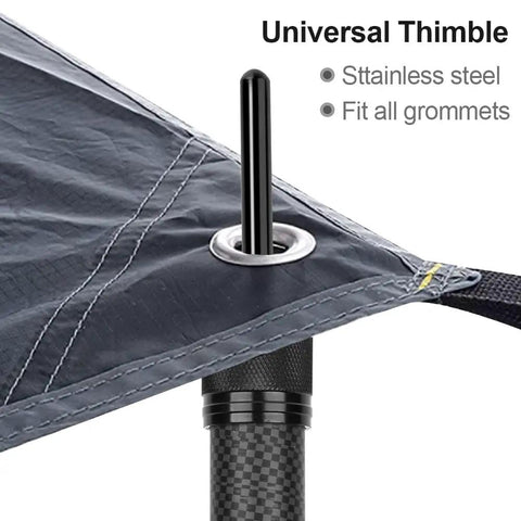 Ultralight Carbon Fiber Telescoping Tarp Poles for Tent Awning and Canopy with thimble attachment in use on fabric corner
