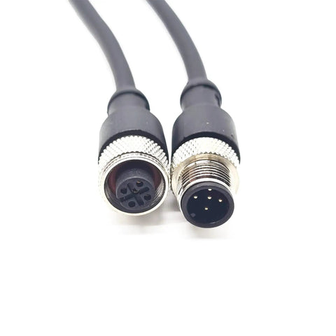 Heavy Duty Workhorse M12 Five Pin Straight Extension Cable connectors close-up showing male and female ends for industrial automation.